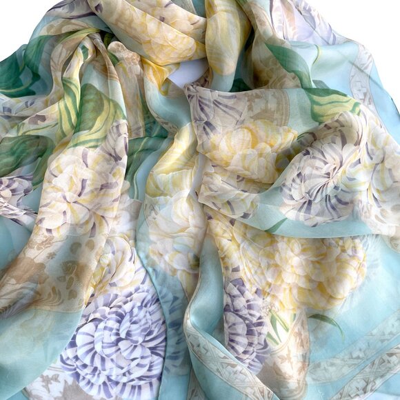 Vintage Gucci Floral Silk Chiffon Oversized Shawl Scarf - Picture 2 of 15